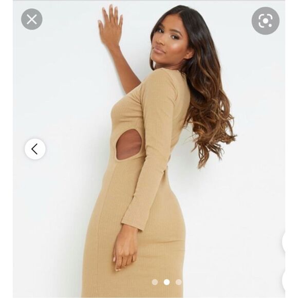 Pretty Little Thing  NWT tan size 14 dress one sleeve cut outs - Picture 1 of 11